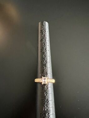 Rose Gold Ring 14 kt plated with rectangular clear cz and 2 round czs